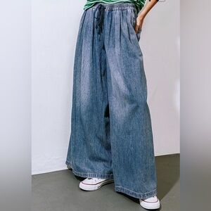Flying Tomato Oversized Wide-Leg Denim Pants in Light Blue